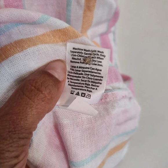 Time and Tru Pink Stripe Button Linen Rayon Shirt Dress Size L 12-14 Beach Vacay - Picture 8 of 9